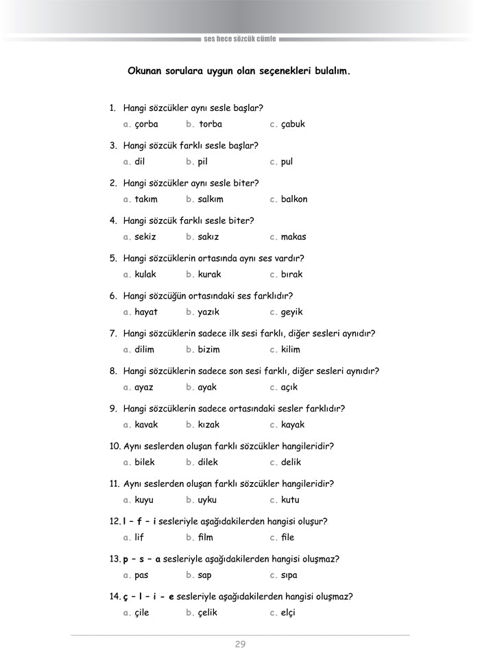 Ses Hece Sözcük Cümle