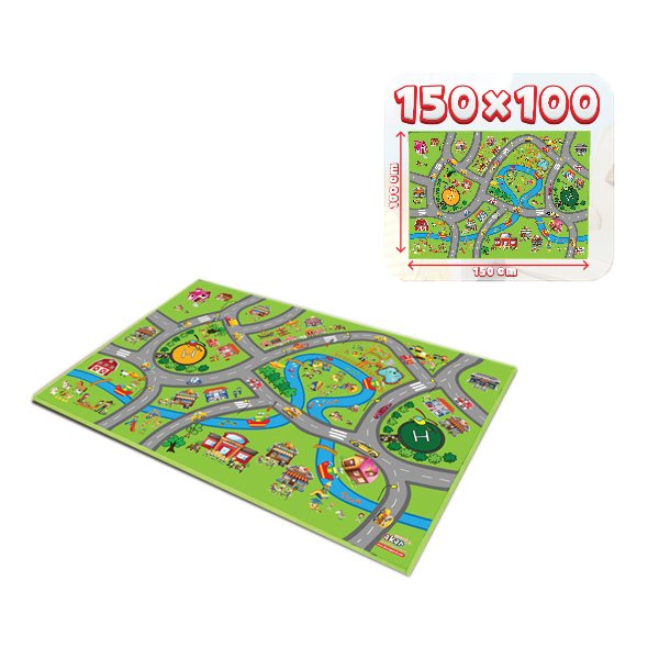 City Şehir Temalı Oyun Halısı (150x100 cm) – Güvenli Macera Alanı