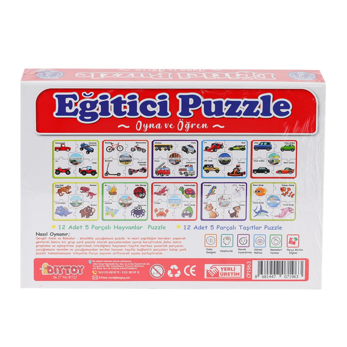Çark Puzzle Hayvanlar ve Taşıtlar: Parçaları Birleştir, Canlıları ve Taşıtları Tanı!