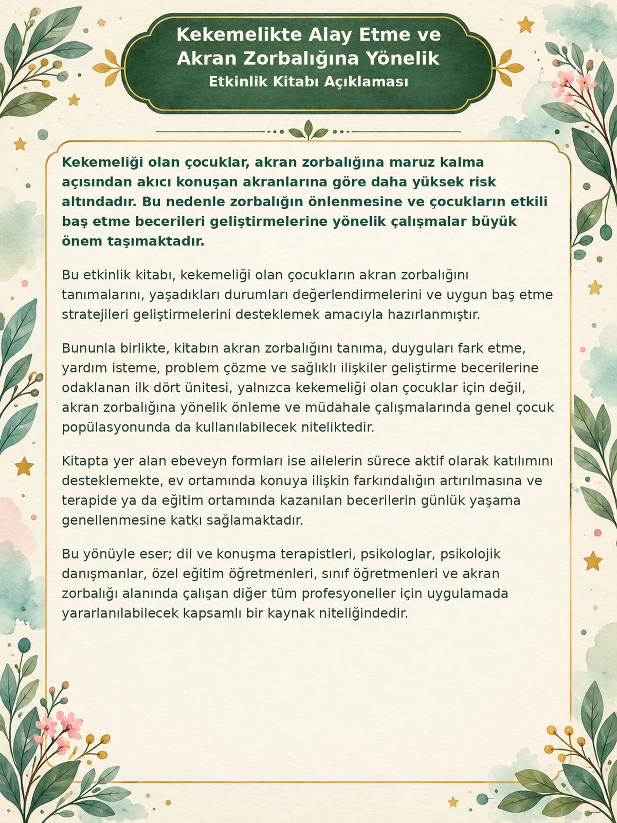 Kekemelikte Alay Etme ve Akran Zorbalığı ile Başetme Etkinlik Kitabı