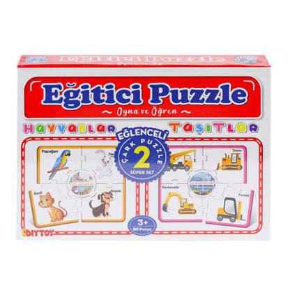 Çark Puzzle Hayvanlar ve Taşıtlar: Parçaları Birleştir, Canlıları ve Taşıtları Tanı!