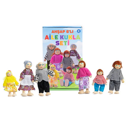 Ahşap 6'lı Aile Kukla Seti