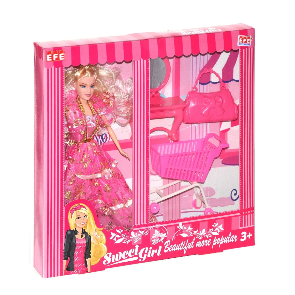 Sweet Girl Gardıroplu ve Market Arabalı Bebek Oyun Seti – Alışveriş ve Moda Bir Arada!