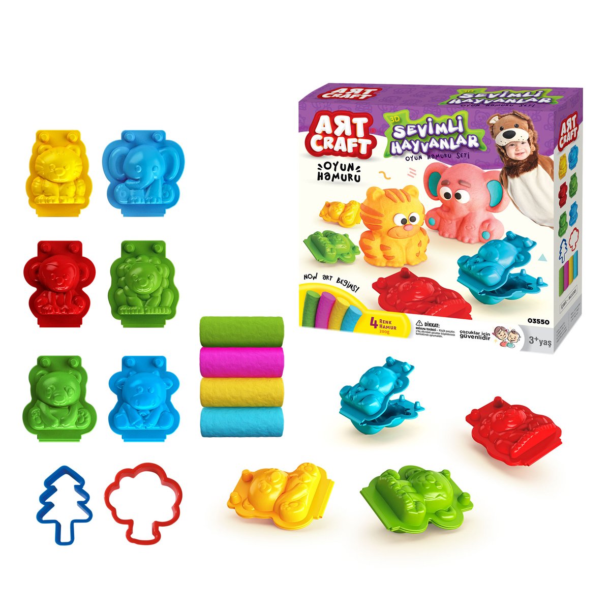 3D Hayvanlar Hamur Seti (200 gr) – Hayal Gücünüz Şekil Alsın!