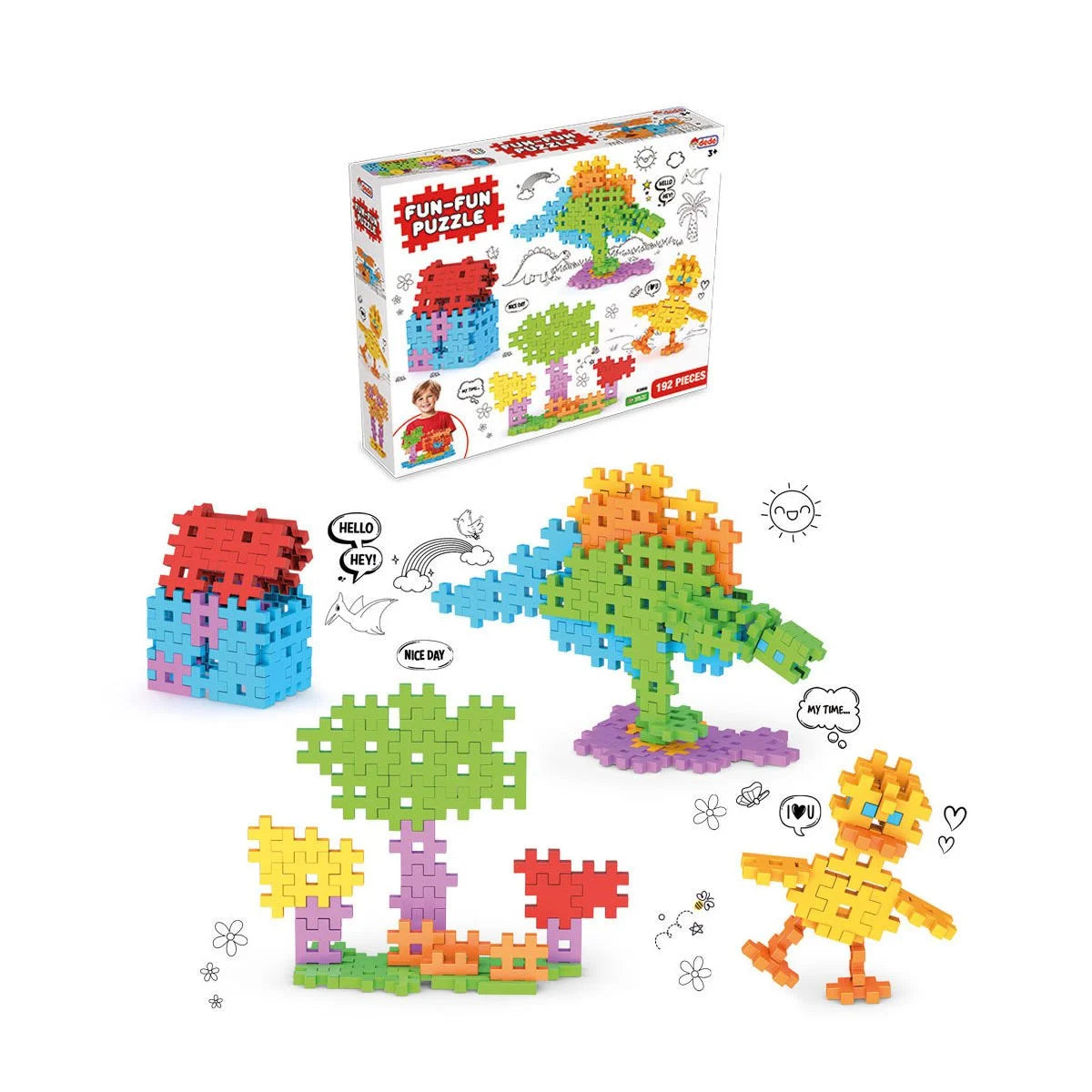 Fun Fun Puzzle (192 Parça) – Renkli Bloklarla Eğlenceli İnşa Saatleri!