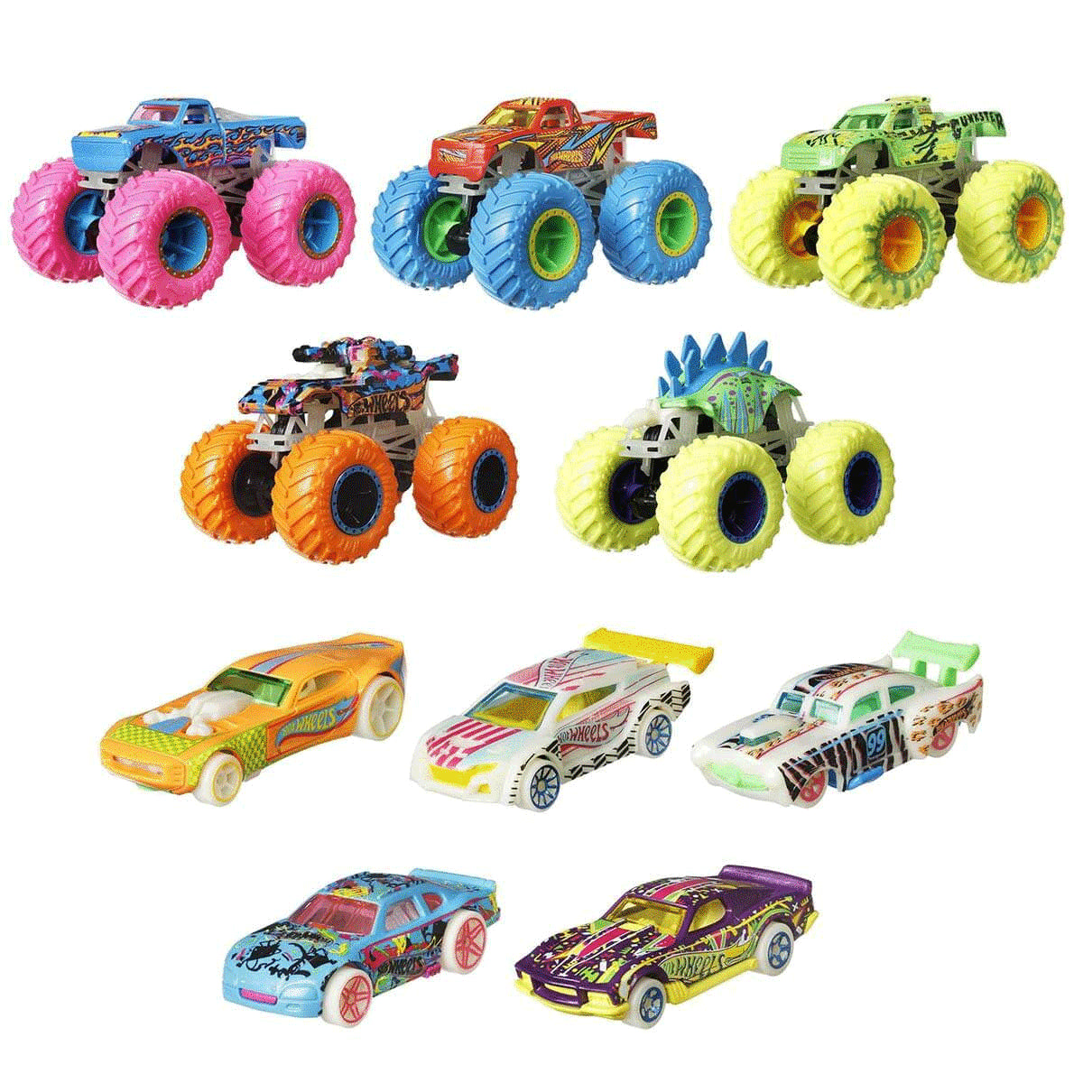 Monster Trucks Karanlıkta Parlayan 10'lu Araç Seti - Işıklar Kapansın, Macera Başlasın!