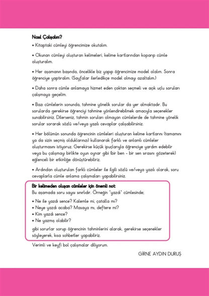 Adım Adım Cümleler 1-2 Okuyorum Anlıyorum Yazıyorum Serisi